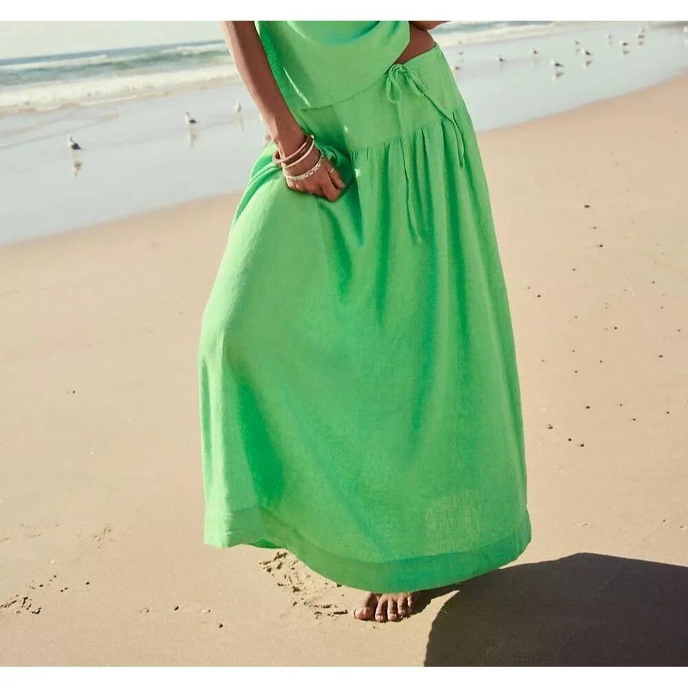 Free People Free-Est Sandshell Linen Maxi Skirt Pull-On Flowy Solid S 289020